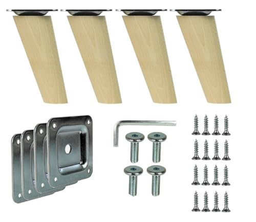 WAMAK 4X Holz Schrank Beine - Massivholz Möbelfüße, konisch oder gerade, ideal als Möbelbeine für Schränke, Tische, Regale sowie Betten, Sofas – Stabilität und stilvolles Design (Schräg 10 cm) von WAMAK