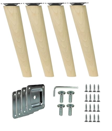 WAMAK 4X Holz Schrank Beine - Massivholz Möbelfüße, konisch oder gerade, ideal als Möbelbeine für Schränke, Tische, Regale sowie Betten, Sofas – Stabilität und stilvolles Design (Schräg 20 cm) von WAMAK