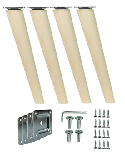 WAMAK 4X Holz Schrank Beine - Massivholz Möbelfüße, konisch oder gerade, ideal als Möbelbeine für Schränke, Tische, Regale sowie Betten, Sofas – Stabilität und stilvolles Design (Schräg 25 cm) von WAMAK
