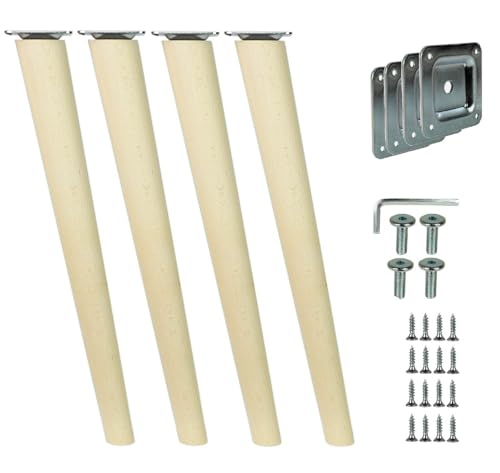 WAMAK 4X Holz Schrank Beine - Massivholz Möbelfüße, konisch oder gerade, ideal als Möbelbeine für Schränke, Tische, Regale sowie Betten, Sofas – Stabilität und stilvolles Design (Schräg 35 cm) von WAMAK