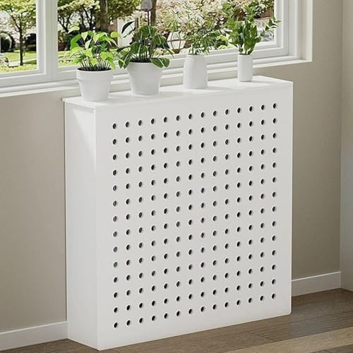 Heizung Verkleidung für Zuhause, Weiße Heizungsabdeckung, Verdeckt Rohre, Modernes Gitterdesign, PVC-Holz-Schrankregal für Badezimmer, Wohnzimmer, Flur(80x60x15 cm) von WAMJ AQDY