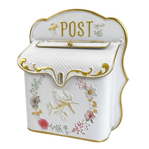 WAMJ AQDY Briefkasten Landhaus, Briefkasten Retro, für Garten und Terrasse, Antik Stil, Nostalgischer Charme, Deko für Zuhause, Vogelmuster, Weiß von WAMJ AQDY