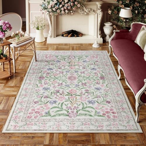 WANAHTON Boho Teppiche für das Wohnzimmer,waschbarer antirutschunterlage weicher geblümter Kurzflor-Kinderteppich schmutzabweisendeteppiche Schlafzimmer Teppich (Farbe 5,140 * 200cm) von WANAHTON