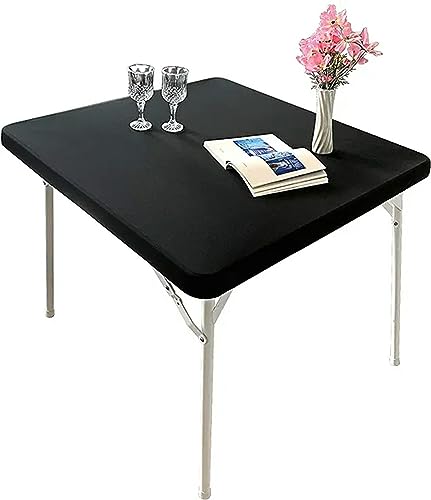WANAM Einfarbige quadratische elastische Kante angepasst Esstisch Dekoration Zubehör Tischdecke Home Decor-Schwarz-80x80cm Tisch von WANAM