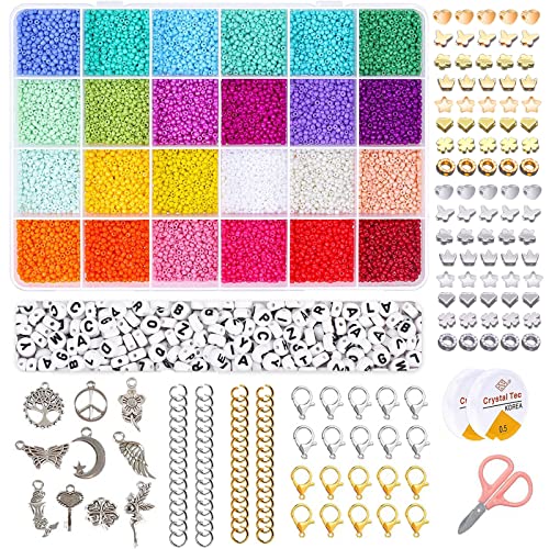 14440 Stück Perlen Zum AuffäDeln FüR Diy Schmuck,2mm Bunte Perlen Zum AuffäDeln Kinder Erwachsene Set With 100 Perlen Buchstaben Zum AuffäDeln,8 Arten Form Beads Zubehör,Schere,Faden,Clasps von WANAVO