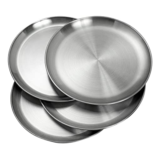 WANBY Edelstahl Platten 26 cm 304 Metall Leichte Stahlplatte Unbreakable Abendessen Geschirr Teller Set Nicht-Toxin Geschirrspüler Safe BPA frei und Gesund von WANBY