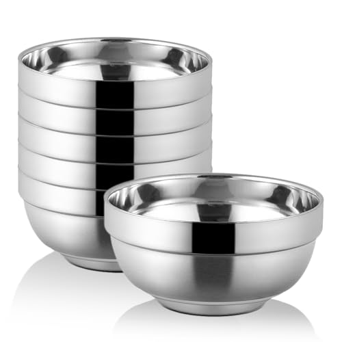 WANBY Edelstahl-Schüsseln, 6-teilig, Metall, leicht, unzerbrechlich, doppellagig, spülmaschinenfest, für Küche, Zuhause, Camping, Outdoor, Party, Grillen (15,2 cm) von WANBY