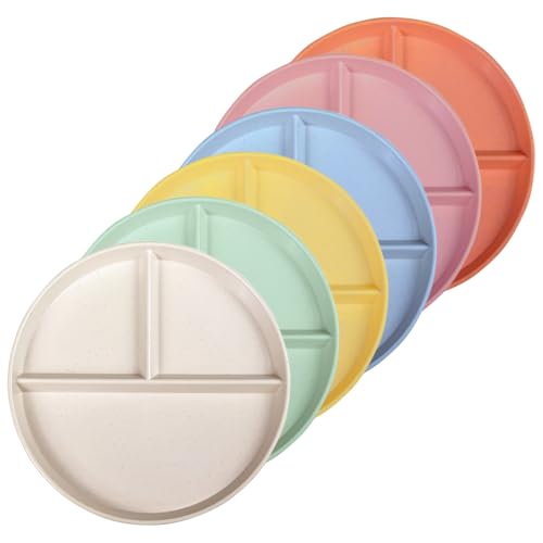 WANBY Geteilte Platten 6 Stück 23cm Leichter Kunststoff Unbreakable Dinner Teller Set Tray Non-Toxin Geschirrspüler Mikrowelle Safe von WANBY