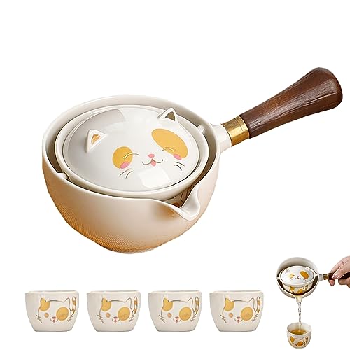 WANCUEO Axurhui Magic Teapot, Magic Teapot Cat, Semi Automatic Tea Set, Ceramic Portable Travel Tea Set, 360 Rotation Teapot and Infuser, Magic Teapot for Home, Travel, Office, 1 Teapot+4 Cups von WANCUEO