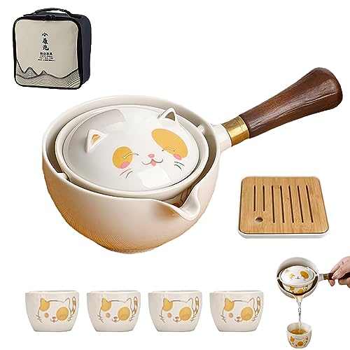 WANCUEO Axurhui Magic Teapot, Magic Teapot Cat, Semi Automatic Tea Set, Ceramic Portable Travel Tea Set, 360 Rotation Teapot and Infuser, Magic Teapot for Home, Travel, Office, Teapot Set von WANCUEO