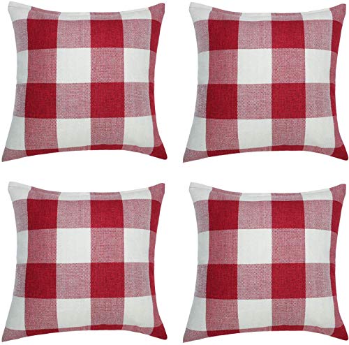 WANDER EU 4 Stück 45,7 x 45,7 cm Kissenbezug Büffel Plaid Schwarz Weiß Karo Kissen Classic Tartan Leinen Kissenbezug Sofa Schlafzimmer Auto (rosa & weiß) von WANDER EU