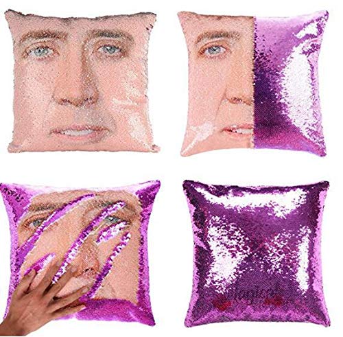 WANDER EU Meerjungfrau-Kissenbezug, Nicolas Käfig-Kissenbezug, magische Wende-Pailletten-Kissenbezug, dekorativer Überwurf, Kissenhülle violett (Mermaid Pillow Cover Purple) von WANDER EU