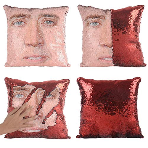 WANDER EU Meerjungfrau-Kissenbezug, Nicolas Käfig-Kissenbezug, magische Wende-Pailletten-Kissenbezug, dekorativer Überwurf, Kissenhülle violett (Mermaid Pillow Cover Red) von WANDER EU