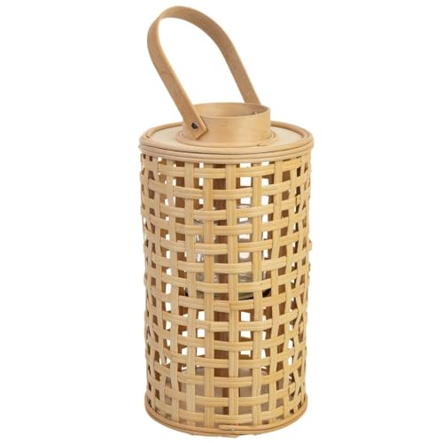 WANDERLUST DECO Bambuslaterne mit Glasbehälter für die Kerze, D24 x 53,5 cm von WANDERLUST DECO