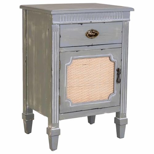 WANDERLUST DECO Mesita de Madera lacada Azul y rejilla 46x36x68h cm von WANDERLUST DECO