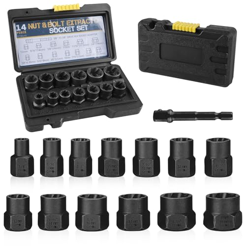 14-Teiliges Muttern Entferner Set: WANDGU Entferner Set Schraubenausdreher Set mit Sechskant-Adapter für Entfernen Beschädigter, Rostiger Muttern und Schrauben, 6,35-19mm 14-Teiliges Muttern Entferner Set: WANDGU Entferner Set Schraubenausdreher Set mit Sechskant-Adapter für Entfernen Beschädigter, Rostiger Muttern und Schrauben, 6,35-19mm von WANDGU