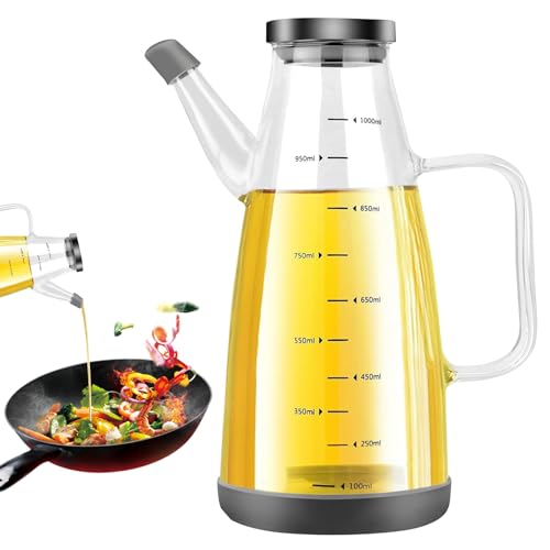 WANDGU 1L Ölflasche Olivenöl Flasche: Öl Essig Flaschen Leer mit Edelstahl Obere Abdeckung, Groß Auslaufsicher Ölspender, Olivenölflasche mit Trichter, Essigflaschen, Sojasauceflasche für Öl, Essig von WANDGU