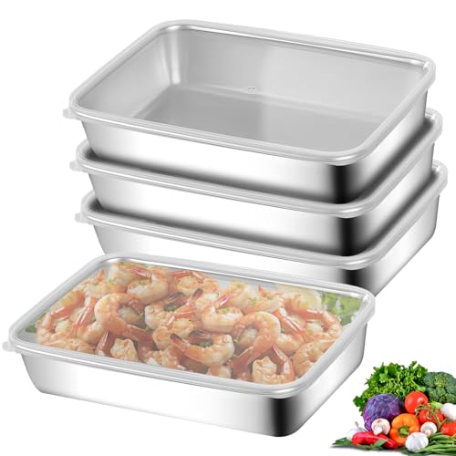 WANDGU 4ps Edelstahl Lebensmittel Aufbewahrungsbox mit Deckel: 25.5 × 20 × 5.5 cm Set mit 4 Aufschnittbox Fresh, Stapelbare Edelstahl-Box für Wurst und käse Fleisch, Geschirrspüler Gefrierschrank WANDGU 4ps Edelstahl Lebensmittel Aufbewahrungsbox mit Deckel: 25.5 × 20 × 5.5 cm Set mit 4 Aufschnittbox Fresh, Stapelbare Edelstahl-Box für Wurst und käse Fleisch, Geschirrspüler Gefrierschrank von WANDGU