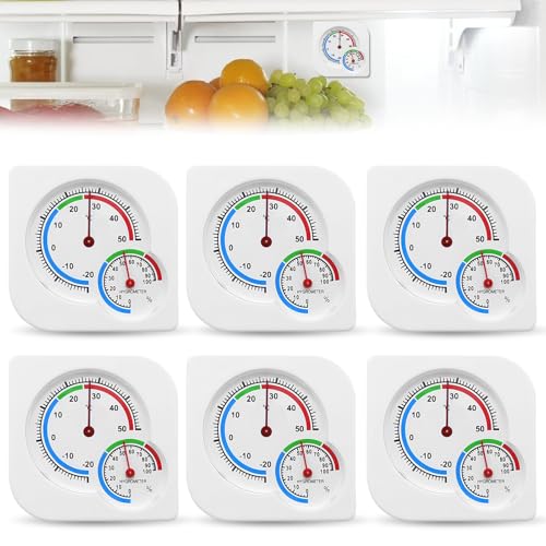 WANDGU 6 Stücke Analoges Thermo-Hygrometer: 7.5×7.5 cmThermometer Hygrometer 2 in 1, Innen Außen Analog Monitor Temperatur, Zifferblatt Typ Temperatur Feuchtigkeitsmesser für Häuser, Gewächshäuser von WANDGU