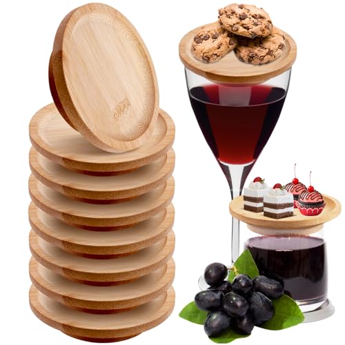 WANDGU 8 Stück Weinglas Topper: Bambus Wine Glas Charcuterie Topper, Charcuterie Weingläser Topper Brett, Weinglas Vorspeisenteller, Board Topper Holz Rund für Vorspeisenteller, Desserts, Partys von WANDGU