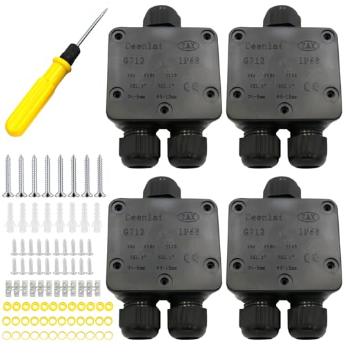 WANDGU Abzweigdose Wasserdichte IP68: 4 set 3 Wege Verteilerdose Außen Wasserdicht, Schwarz Elektrische Außen Abzweigdose für Garten 4-15mm Kabeldurchmesser aus Polykarbonat, Schwarz von WANDGU