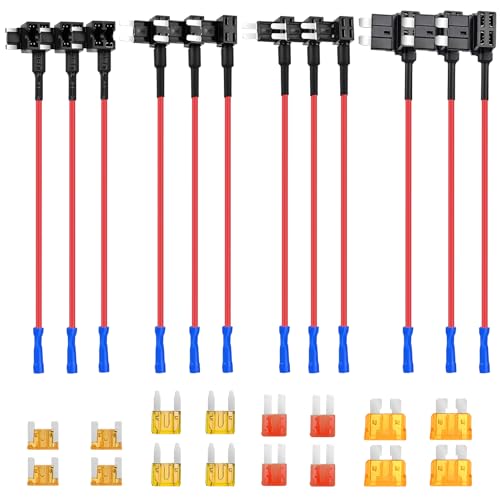 WANDGU Auto Stromkreissicherungshahn Set: 12 Stück Kfz Sicherung Verteiler mit ATO, Micro2, Mini und LP-Mini Adapter, ​​Hardwire Kit Kabel​​ Kompatibel für ​​Auto, Lkw, Motorrad, Boot​​ von WANDGU