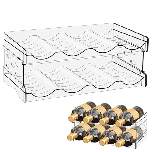 WANDGU Flaschenregal Kühlschrank Organizer Flaschen: Flaschenregal Stapelbar Weinregal,Transparenter Wasserflaschenhalter Kühlschrank Weinregal Dosenregal für Küchenarbeitsplatte Schrank,8 Flaschen von WANDGU