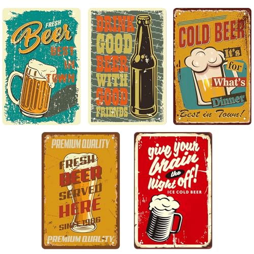 WANDGU Garage Metallschilder Retro: 5er-Set Metall Poster Werkstatt Blechschild, 20x30CM Vintage Design Nostalgie Auto Car Alt Metallschild für Hauswand Raumdekoration Bar Deko von WANDGU