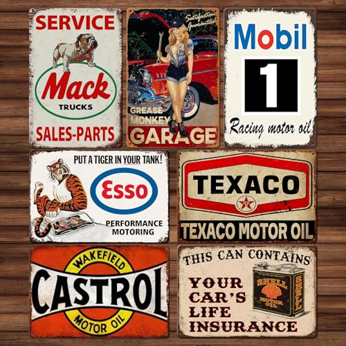 WANDGU Garage Metallschilder Retro: 7er-Set Metall Poster Werkstatt Blechschild, 20x30CM Vintage Design Nostalgie Auto Car Alt Metallschild für Hauswand Raumdekoration Bar Deko WANDGU Garage Metallschilder Retro: 7er-Set Metall Poster Werkstatt Blechschild, 20x30CM Vintage Design Nostalgie Auto Car Alt Metallschild für Hauswand Raumdekoration Bar Deko von WANDGU
