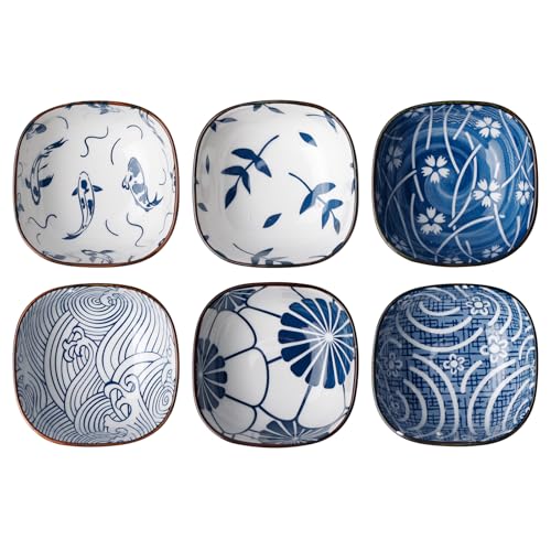 WANDGU Keramik Dipschalen 6er Set: ​​Tapas Schalen Set​​, ​​Snackschalen​​ Stapelbar, ​​Sojasauce Schälchen​​ für Sushi, Dessert, Gewürze, Nüsse und Oliven im ​​Japanischer Stil​​ (Ø 9,2 cm, 6 Stück) von WANDGU