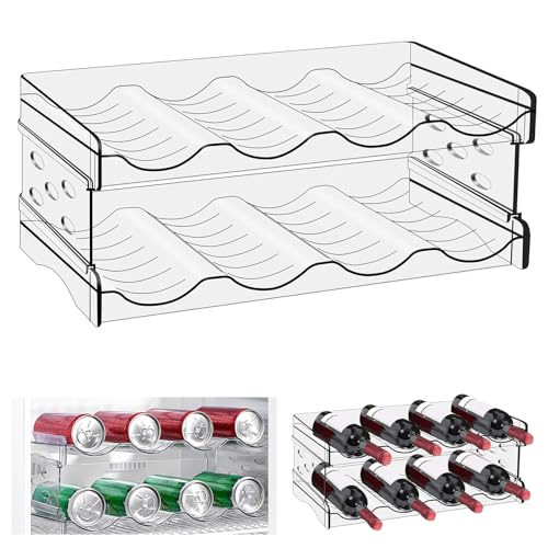 WANDGU Kühlschrank Organizer Flaschen: 8 Flaschen Stapelbarer Flaschenhalter, Weinflaschen Halter, Weinflaschenhalter Kunststoff, Dosenregal, Transparenter Wasserflaschenhalter für Schrank, Büro von WANDGU