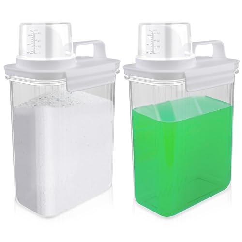 WANDGU Luftdichter Waschmittelspender mit Messbecher: 2 Stück 2000ml Waschpulverspender, Multifunktionale Waschmittelbox, Waschpulver Aufbewahrungsbox, Waschmittel Aufbewahrung für Getreide von WANDGU