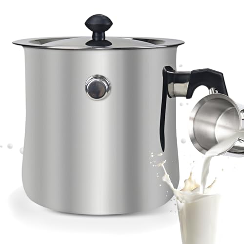 WANDGU Milchtopf Induktion Doppelwandig 1,5 Liter: Edelstahl Milchtopf mit Ausgießer und Glasdeckel, 15 cm Hoher Kochtopf mit Rutschfester Kunststoffgriff für alle Herdarten Geeignet von WANDGU
