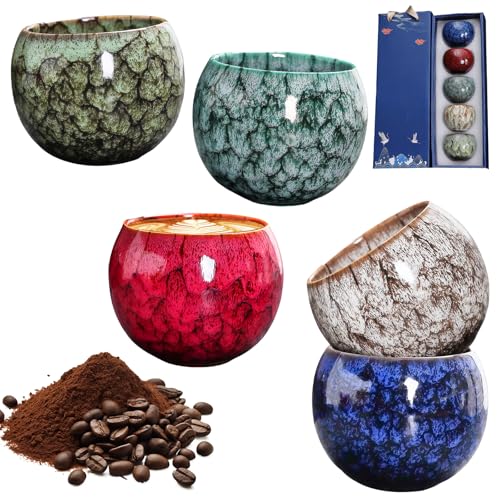 WANDGU Mini-Espressotasse Set: 5 Stück Kaffeetasse aus Keramik, Handgefertigt Porzellan Kaffeetassen Set, Dickwandig Japanischer Steinzeugbecher, Ohne Henkel, 150 ML, für Espresso, Tee von WANDGU