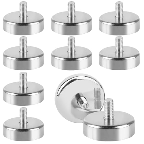 WANDGU Neodym Magnete mit Gewinde: 10 Stück Super Stark Neodym Magnete Ø25mm mit M5 Gewinde, Runde Neody m Magnet e, Außengewinde Flachgreifer, 20kgHaftkraft Magnetsysteme für Schrauben Öse oder Haken von WANDGU