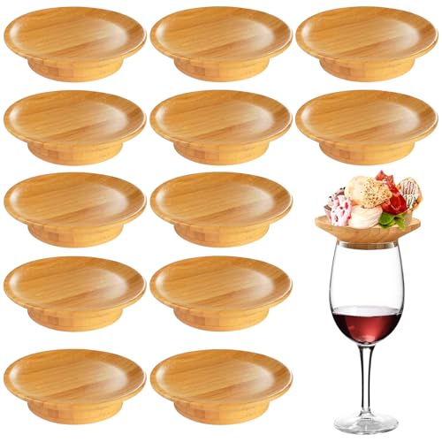 WANDGU Weinglas Topper Holz 12 Stück: Vorspeisenteller Weinglas Aufsatz, Charcuterie Brett Topper mit Rotwein Spritzen Schutz für Desserts, Party & Familienessen (Holz Edition) von WANDGU