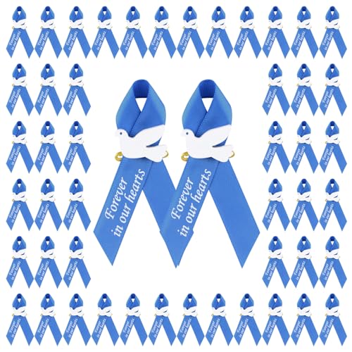 WANDIC 100 Stück Blaue Satinbandnadeln mit Taube, Gedenkband-Broschen in Forever in Our Hearts Pins für Beerdigung, Trauer, Veranstaltung, Trauer, Trauer, Gedenkfeier, Polyester WANDIC 100 Stück Blaue Satinbandnadeln mit Taube, Gedenkband-Broschen in Forever in Our Hearts Pins für Beerdigung, Trauer, Veranstaltung, Trauer, Trauer, Gedenkfeier, Polyester von WANDIC