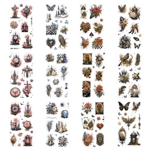 WANDIC 12 Blatt Retro Gothic Style Rubb On Transfer Aufkleber PET Möbel Decals Wasserdichte Aufkleber für DIY Handwerk Geschenk Bouquet Dekoration von WANDIC