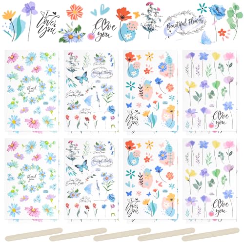WANDIC 16 Blatt Rub-On-Transfer-Aufkleber, Blumenmuster-Aufkleber, Blume, ästhetische Dekoration, Scrapbook-Aufkleber für Scrapbook, Tagebuch, Planer, Album (Blume) von WANDIC