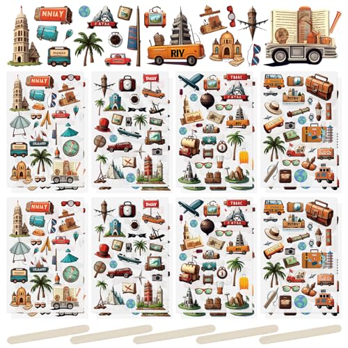 WANDIC 16 Blatt Transfer-Aufkleber, Tourismus-Thema, Transfer-Aufkleber, Architektur, Gepäck, DIY, Scrapbooking, Aufkleber für Grußkarten, Geschenkverpackungen, Dekoration WANDIC 16 Blatt Transfer-Aufkleber, Tourismus-Thema, Transfer-Aufkleber, Architektur, Gepäck, DIY, Scrapbooking, Aufkleber für Grußkarten, Geschenkverpackungen, Dekoration von WANDIC