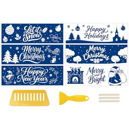 WANDIC 2 Bögen UV DTF Cup Warp Rub on Transfer Aufkleber, Blaues Weihnachtsthema 3D wasserdichte Aufkleber für DIY Glas Wasserflasche Möbel Handwerk, 29 x 29 cm von WANDIC