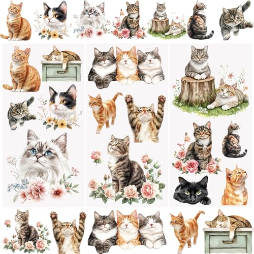 WANDIC 3 Blatt Katzentransfer-Aufkleber, Blumen, wasserdicht, gemütlich, Kätzchen, Transfer-Aufkleber für Basteln, Möbel, Basteln, Dekoration, 15 x 30 cm WANDIC 3 Blatt Katzentransfer-Aufkleber, Blumen, wasserdicht, gemütlich, Kätzchen, Transfer-Aufkleber für Basteln, Möbel, Basteln, Dekoration, 15 x 30 cm von WANDIC