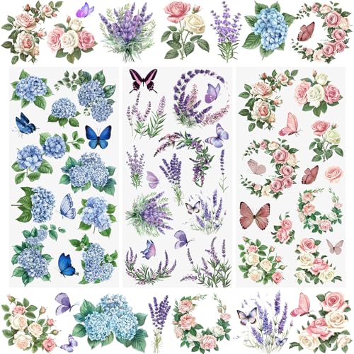 WANDIC 3 Bogen Rub on Transfer Stickers, Blumen Aufkleber Wand mit Romantischer Schmetterling Muster, Wasserdicht, Handarbeiten, Möbel, Dekorieren für Fotoalbum und Scrapbook, 15 x 30 cm WANDIC 3 Bogen Rub on Transfer Stickers, Blumen Aufkleber Wand mit Romantischer Schmetterling Muster, Wasserdicht, Handarbeiten, Möbel, Dekorieren für Fotoalbum und Scrapbook, 15 x 30 cm von WANDIC
