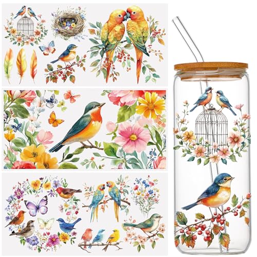 WANDIC 3 Bögen Aquarell-Blumen- und Vogelmotive, zum Basteln, UV-DTF-Aufkleber, Möbel-Transfers, Fensteraufkleber, DIY-Aufkleber für Handarbeit, Dekoration WANDIC 3 Bögen Aquarell-Blumen- und Vogelmotive, zum Basteln, UV-DTF-Aufkleber, Möbel-Transfers, Fensteraufkleber, DIY-Aufkleber für Handarbeit, Dekoration von WANDIC