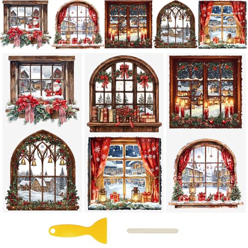 WANDIC 3 Bögen UV DTF Cup Warp Merry Christmas Windows Rubb on Transfer Aufkleber, Möbelaufkleber für DIY Glas Fenster Wasserflasche Handwerk, 15 x 30 cm von WANDIC