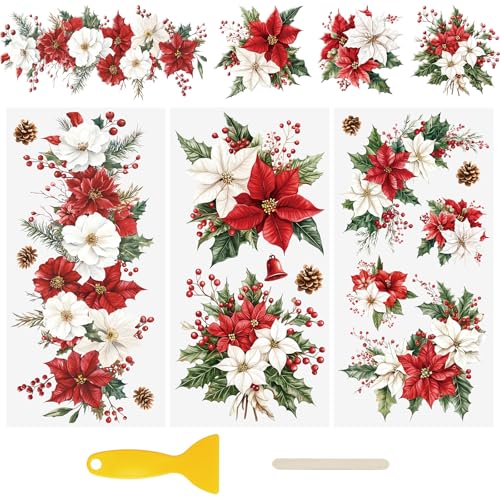 WANDIC 3 Bogen UV DTF Weihnachtsaufkleber Groß, Weihnachtsblumen Cup Warp Rub on Transfer Stickers, Wasserdichte Aufkleber für Möbel Glas Fenster Wasserflasche DIY, 15 x 30 cm WANDIC 3 Bogen UV DTF Weihnachtsaufkleber Groß, Weihnachtsblumen Cup Warp Rub on Transfer Stickers, Wasserdichte Aufkleber für Möbel Glas Fenster Wasserflasche DIY, 15 x 30 cm von WANDIC