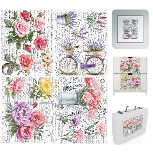 WANDIC 4 Blatt Zeitungsblumen-Aufkleber, bunte Blumenaufkleber, wasserdichte Möbelaufkleber für DIY, Scrapbooking, Fotoalben, Möbel, 24 x 30 cm WANDIC 4 Blatt Zeitungsblumen-Aufkleber, bunte Blumenaufkleber, wasserdichte Möbelaufkleber für DIY, Scrapbooking, Fotoalben, Möbel, 24 x 30 cm von WANDIC