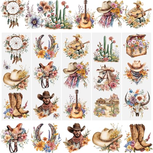 WANDIC 5 Bögen Cowgirl-Stil Rubbelbilder zum Basteln, Scrapbook-Aufkleber, Möbel-Transfers, Fensteraufkleber, DIY-Aufkleber für Handarbeit, Dekoration von WANDIC