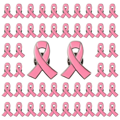 WANDIC 50 Stück rosa Bandnadeln, rosa Schleifen-Broschen, Brustkrebs-Bewusstsein, Anstecknadeln, Hoffnung, Emaille, Schmucknadeln für Frauen von WANDIC