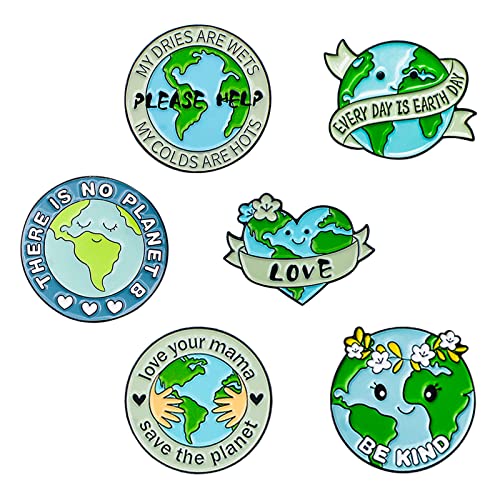 WANDIC 6 Stück Farbe Erde Thema Pins, Cartoon Niedlich Erde Muster Pins Erde Brosche Pin Cartoon Rucksack Pins Farbe Revers Abzeichen Pin für Tasche Kleidung Hut Dekor von WANDIC